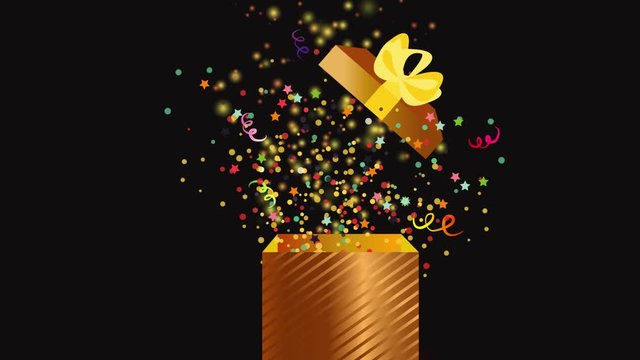 New year gift vector banner video. Unique gift ideas banner concept animation. Open Red Gift Box and Confetti. stock footage