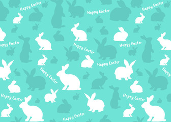 Green Easter background with white and green bunnies