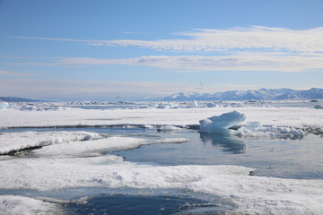 Fototapeta na wymiar Arctic sea ice around Spitsbergen, Svalbard