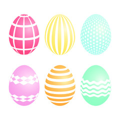 Set of Easter eggs with white pattern isolated on white background