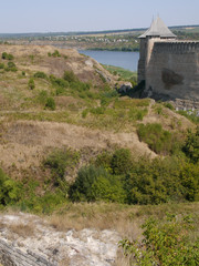 Khotyn fortress on the right bank of the Dniester River in western Ukraine. Main gate of Khotyn fortress.
