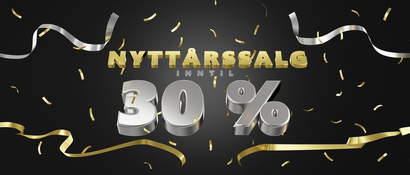 SALG 30%, Norwegian, Norsk, new years sale campaign, 3d render