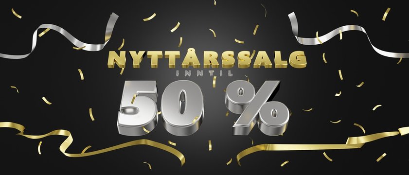 SALG 50%, Norwegian, Norsk, new years sale campaign, 3d render