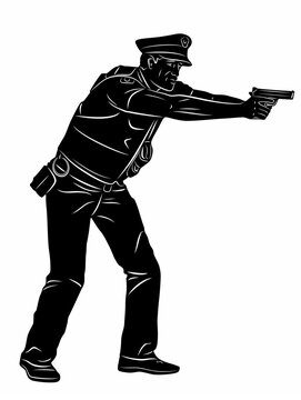 illustration of a policeman with a gun, vector draw