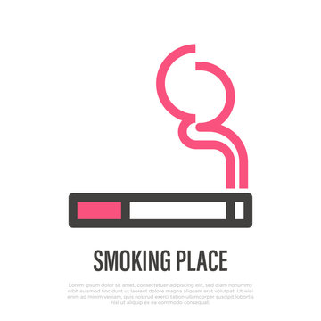 Smoking place symbol. Permission of smoke, thin line icon. Vector illustration.