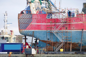 Ship Building and Crane in Port Glasgow Ferguson Shipbuilding Scaffold Dock Harbor Harbour