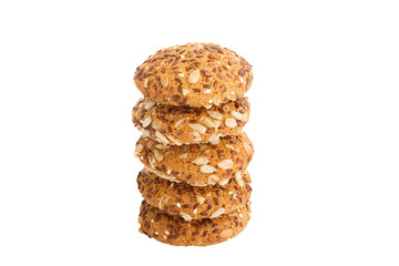 Handmade oat cookies with sesame and different seeds, isolated