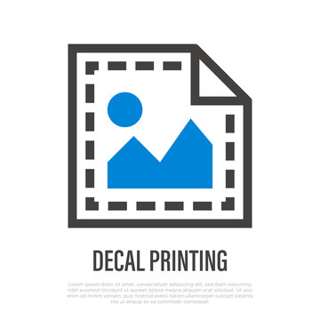 Decal printing thin line icon: transfer of image on another surface. Symbol for typography. Vector illustration.
