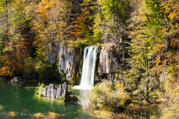 Plitvice Lakes Waterfall in Autumn