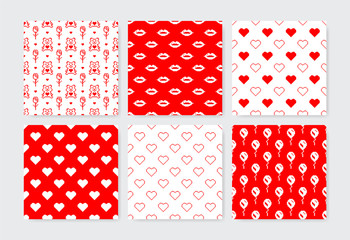 Valentine pixel seamless pattern set.