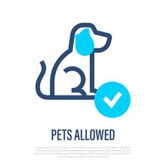 Pets allowed thin line icon. Dot sits and check mark. Vector illustration for hotel or apartment.