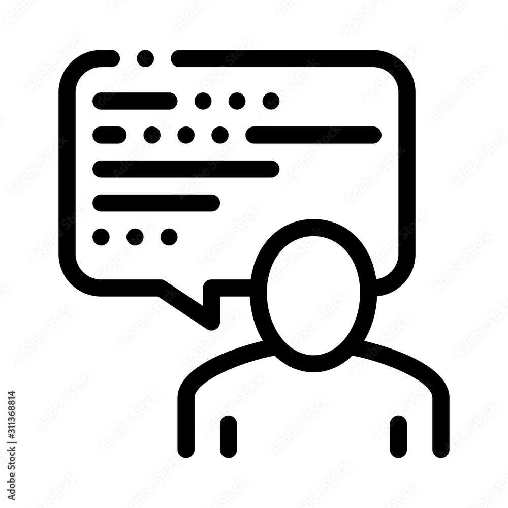 Poster man, text in quote frame icon vector. outline man, text in quote frame sign. isolated contour symbol