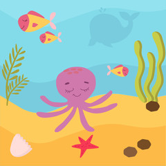 Fototapeta na wymiar vector illustration. Underwater world, marine life of oceanic animals