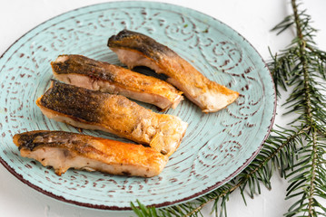 Fried carp fish slices. Traditional Polish Christmas eve dish.