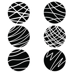 Set of six black vector striped circles