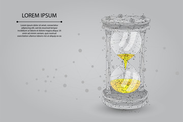 Abstract mash line and point Sandglass. Low poly time, countdown, deadline vector illustration 