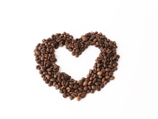Coffee beans arranged as heart shape