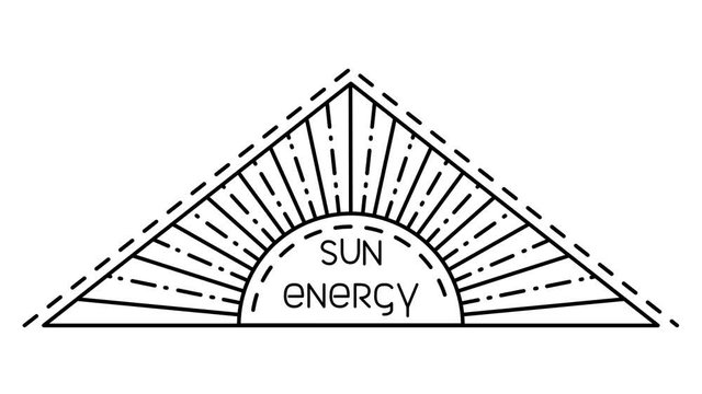 Animated ecology icon, lineart motion graphic, sun energy