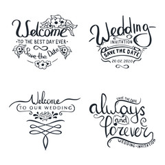 Set of Hand Draw Wedding letterings for invitation.