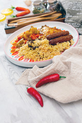 traditional moroccan dish couscous salad with Sausage