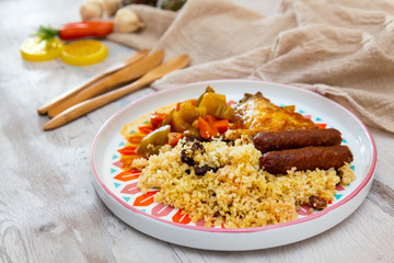 traditional moroccan dish couscous salad with Sausage
