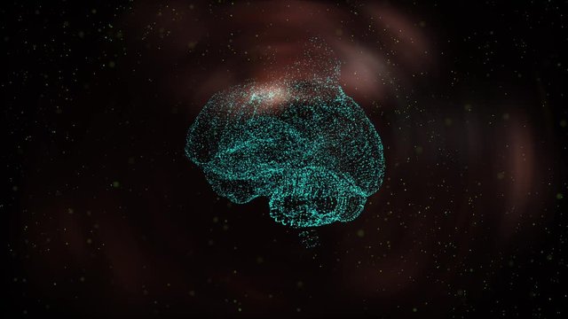 Stressed brain exploding, surrounded with flame in darkness.