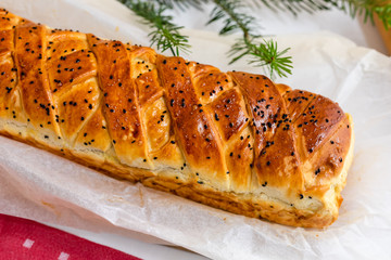 Kulebiak - a dish of Russian cuisine made of yeast dough stuffed with sauerkraut