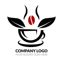 Company logo coffee beans and tea leaf symbol, sign, icon vector illustration eps10.