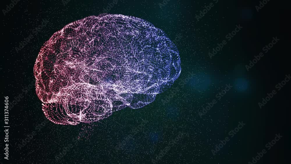 Aufkleber abstract video of brain connections of neurons in space, surrounded by flying bokeh particles and li