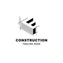 Construction logo design with letter F shape icon. Initial letter F on building symbol