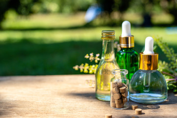 Essential oil of.Basil and herbal medicine have a natural background.