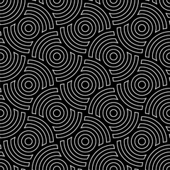 Line art circles seamless pattern. Black and white vector tileable background.