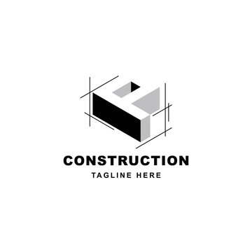 Construction logo design with letter P shape icon. Initial letter P on building symbol
