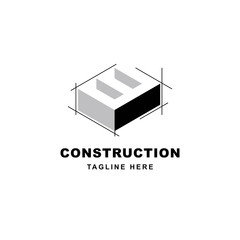 Construction logo design with letter W shape icon. Initial letter W on building symbol