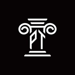 PT monogram logo with pillar style design template