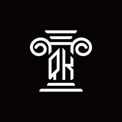 QK monogram logo with pillar style design template