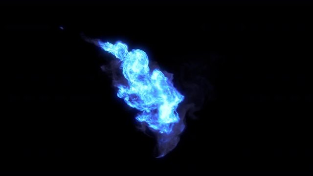 Stream of blue magic fire like flamethrower shooting or fire-breathing dragon's flames. High quality footage with alpha channel in 4k resolution.