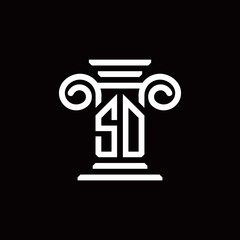 SD monogram logo with pillar style design template