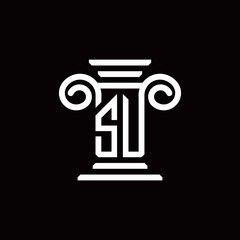 SU monogram logo with pillar style design template