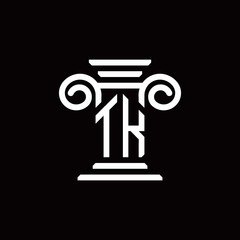 TK monogram logo with pillar style design template