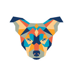 Geometric polygonal dog. Abstract colorful animal head. Vector illustration.	
