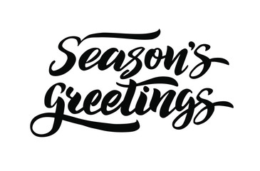 Season’s Greetings calligraphy hand lettering isolated on white. Merry Christmas and Happy New Year typography poster. 