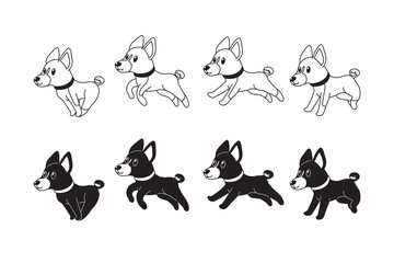 Cartoon character basenji dogs running step for design.