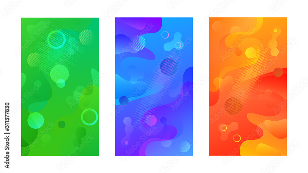 Poster Modern design template with liquid background for paper design. Vector gradient abstract brochure. Abstract blue liquid background. Set of minimal cover templates. Modern gradient shapes composition.