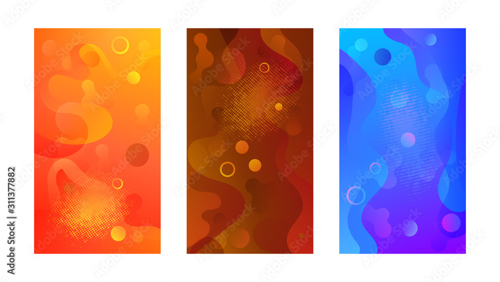 Poster Modern design template with liquid background for paper design. Vector gradient abstract brochure. Abstract blue liquid background. Set of minimal cover templates. Modern gradient shapes composition.
