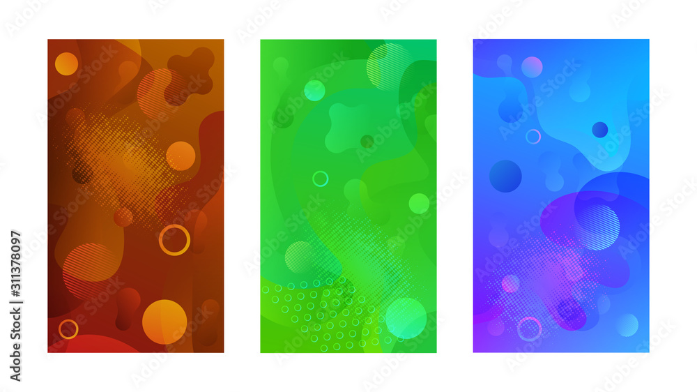 Poster Modern design template with liquid background for paper design. Vector gradient abstract brochure. Abstract blue liquid background. Set of minimal cover templates. Modern gradient shapes composition.