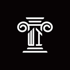 WI monogram logo with pillar style design template