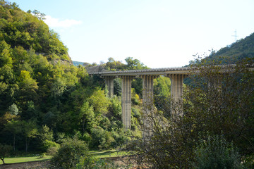 Ananuri, Georgia - 18 September, 2018: View to the bridge from Ananuri fortress in Georgia