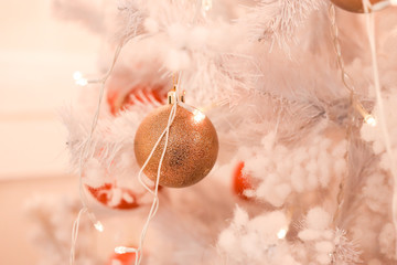 New Year, Christmas background. toys on the christmas tree. free space for text