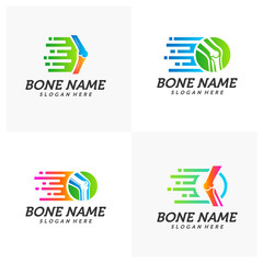 Set of Fast Bone logo design vector, Pixel Bone concept symbol, Knee Tech icon, Knee logo template, Creative design